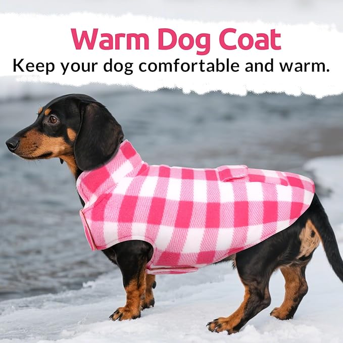 ASENKU Dog Winter Coat, Fleece Doggie Jacket Plaid Reversible Vest Waterproof Windproof Cold Weather Clothes for Small Medium Large Dogs (Pink,3XL)