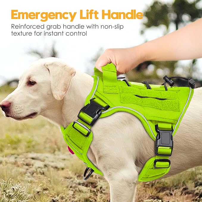 Heavy-Duty Tactical Dog Harness for Large Dogs, No Pull Adjustable Reflective Pet Vest with Molle System, K9 Military-Grade Control for Service Training, Outdoor & 10+ Breeds, Wild Lime, Small