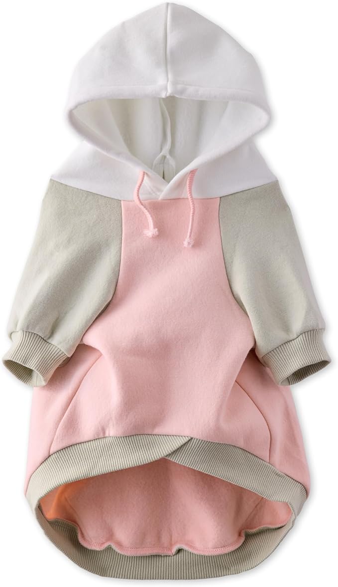 Rocky II - The Extra Comfy Hoodie, Organic Cotton and Recycled Poly Dog Hoodie Pet Coat Sweater for Small, Medium, Large Dogs, Pink Color Block, XXX-Small (up to 5lbs)