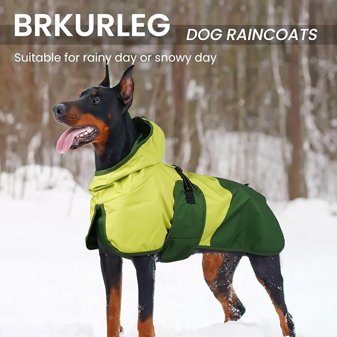 BRKURLEG Dog Raincoat for Small Medium and Large Dogs Waterproof Dog Rain Jacket Adjustable Hooded Dogs Raincoat Pet Rain Coat Poncho with Leash Hole, Reflective Strip, Green, M