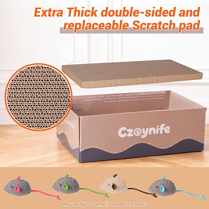 Czoynife 3PCS Cat Scratcher Cardboard, Oval Cat Scratch Pad Bowl Nest for Indoor Cats, Round Cat Scratching Board Corrugated Lounge Cat Bed, Furniture Protector for Couch (Coffee, 17 * 11.5 in)