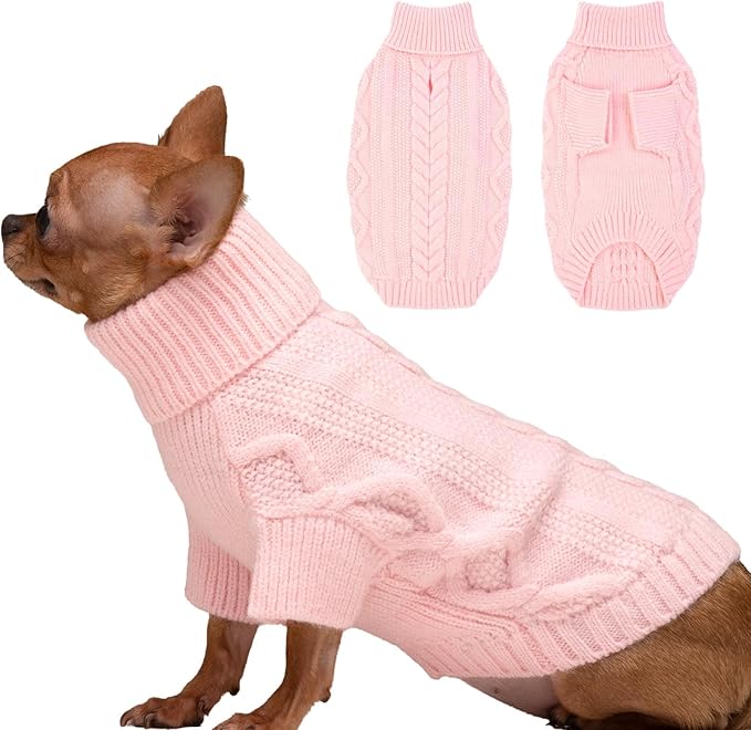 XS Dog Sweater with Leash Hole, Extra Small Dog Sweaters Female, Fall Soft Knitwear Cat Christmas Sweaters, Warm Winter Puppy Sweaters for Dogs Teacup Chihuahua, Pink XS