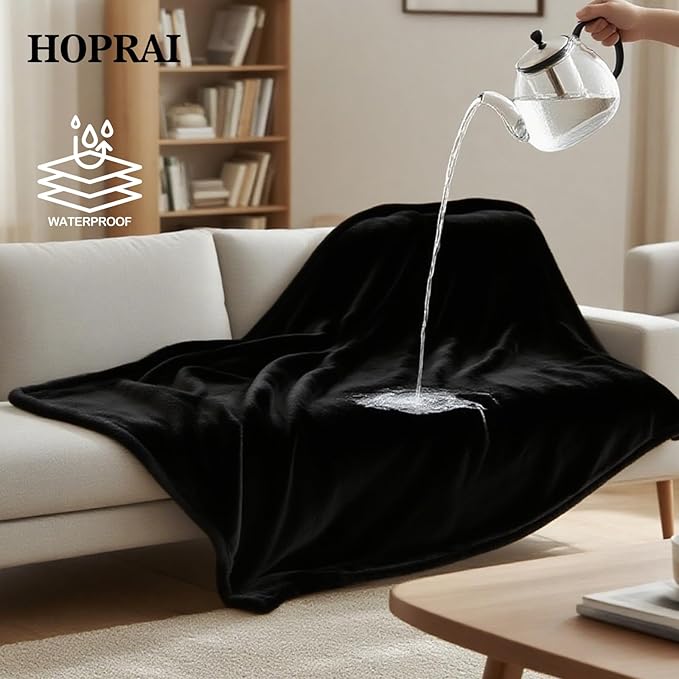 HOPRAI Dog Blanket, Waterproof Reversible Sherpa Fleece Throw Blanket, Furniture Cover for Bed, Couch, Sofa Protection from Liquid Pee and Pet Fur of Puppy, Cat (Black S28*39inches)