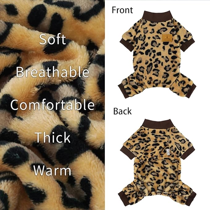XPUDAC Dog Sweater Leopard Fleece Dog Pajamas for Small Medium Dogs Girl Boy Pet Winter Clothes for Winter Christmas(X-Large)