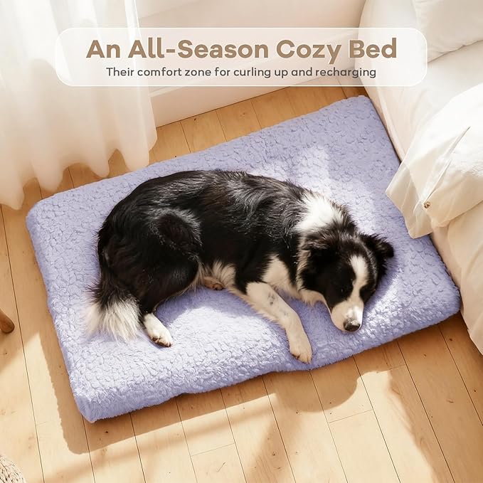 Mora Pets Dog Bed Comfy Dog Crate Beds Plush Pet Sleeping Mat Washable Pets Mattress Anti-Slip Crate Mat Soft Kennel Pad for Large, Jumbo, Medium, Small Dogs Cats Breeds, 47" x 29", Lilac