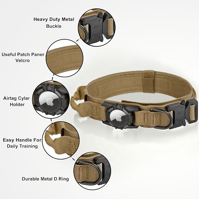 Tactical AirTag Dog Collar - Heavy Duty, Adjustable GPS Collar