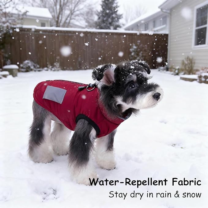Dog Jacket with Harness Built in, Dog Coat with Water-Repellent Shell, Reflective Panels, Warm Fleece Lining, Winter Snowsuit Sweater for Small Medium Large Dogs (Red, X-Large)