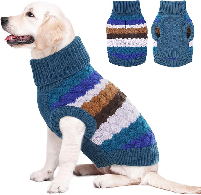 Kuoser Dog Sweater, Warm Dog Sweaters for Extra Large Dogs Girl Boy, Pet Turtleneck Knitted Pullover Jumper for Xmas Thanksgiving, Puppy Winter Vest Thermal Doggy Sweatshirt for Fall Winter, Blue 3XL