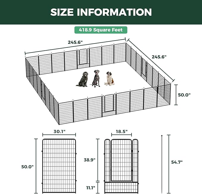 FXW Rollick Unleashed Dog Playpen for Indoor, Yard, RV Camping, 50 inch 32 Panels for Large Dogs, Black│Patented