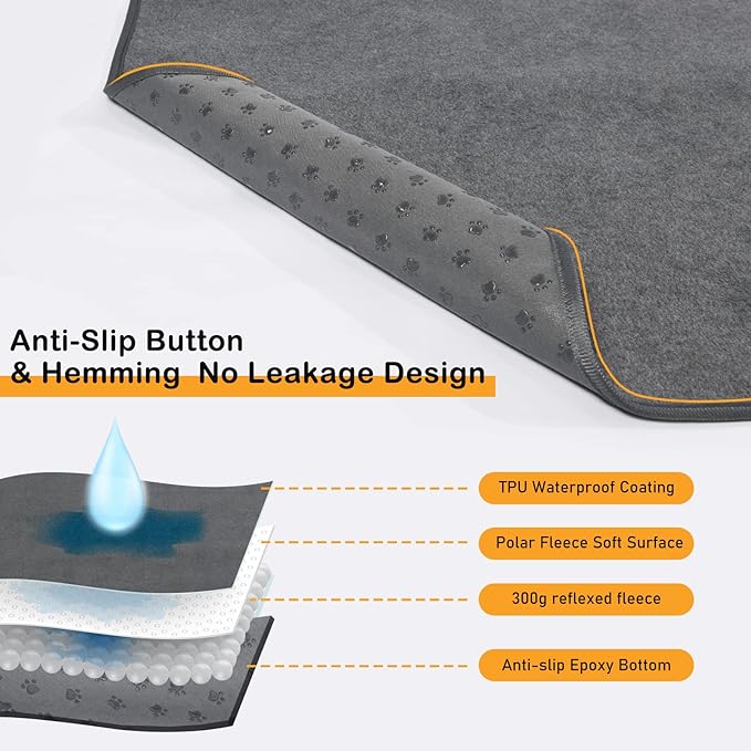 LOOBANI Non-Slip Washable Pee Pad for Dogs, 1 Pack Extra Large Reusable Dog Mat for Floor, Fast Absorbent Pet Whelping Pads, Puppy Playpen Mat for Incontinence, Housebreaking, Crate, 82x102in,Gray
