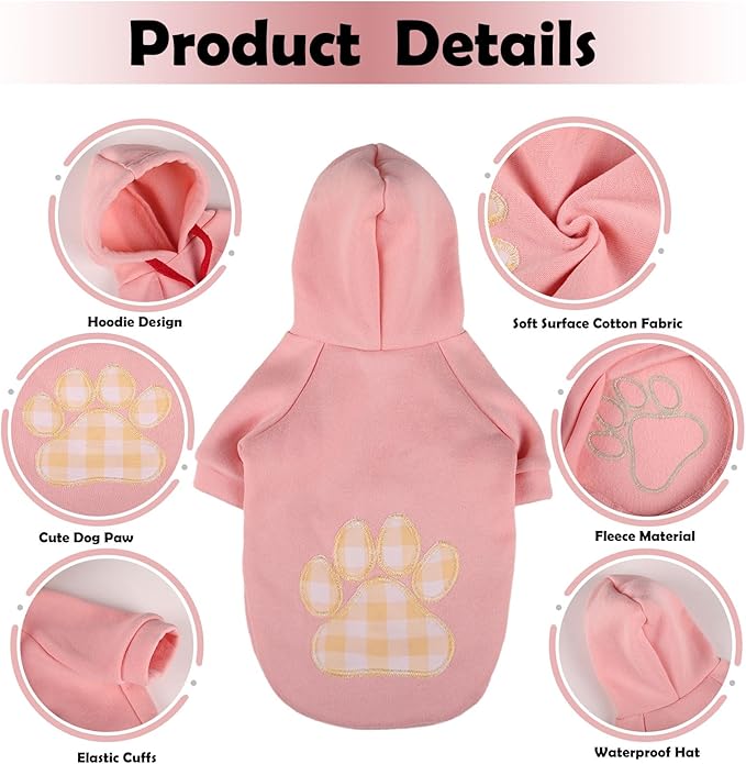 SAWMONG Dog Hoodie,Flannel Pet Hooded Sweater with Hat Puppy Pullover Sweater Shirt,Dog (Pink,S)