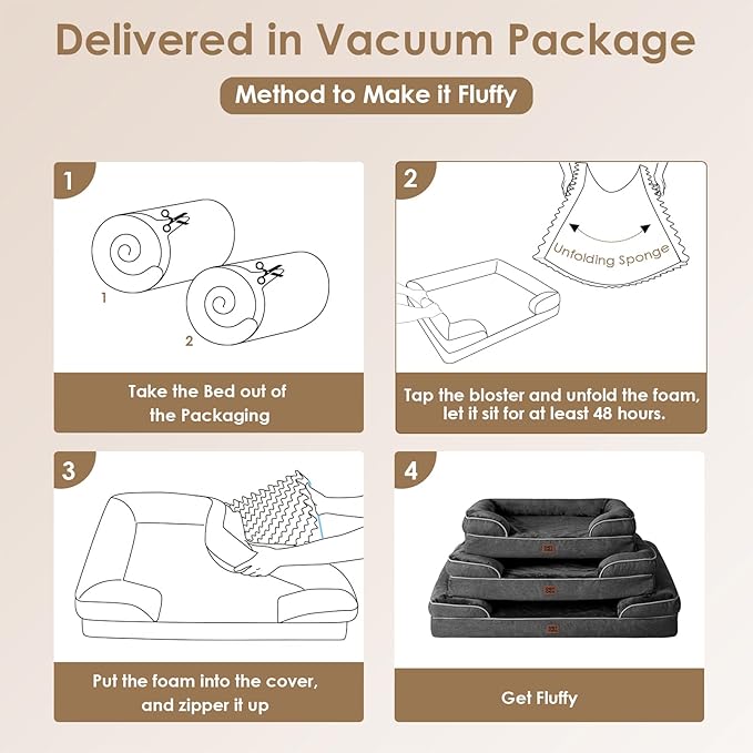 EHEYCIGA Orthopedic XL Dog Beds, Waterproof Memory Foam Dog Bed for Extra Large Dogs, Non-Slip Bottom and Egg-Crate Foam Big Pet Couch Bed with Washable Removable Cover, Dark Grey