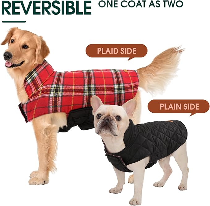 Kuoser Waterproof Dog Coat, Reversible Dog Jacket for Medium Dogs, Adjustable Durable Doggie Winter Coat Warm Puppy Cold Weather Apparel from Small to Large Breed, Bright Red M