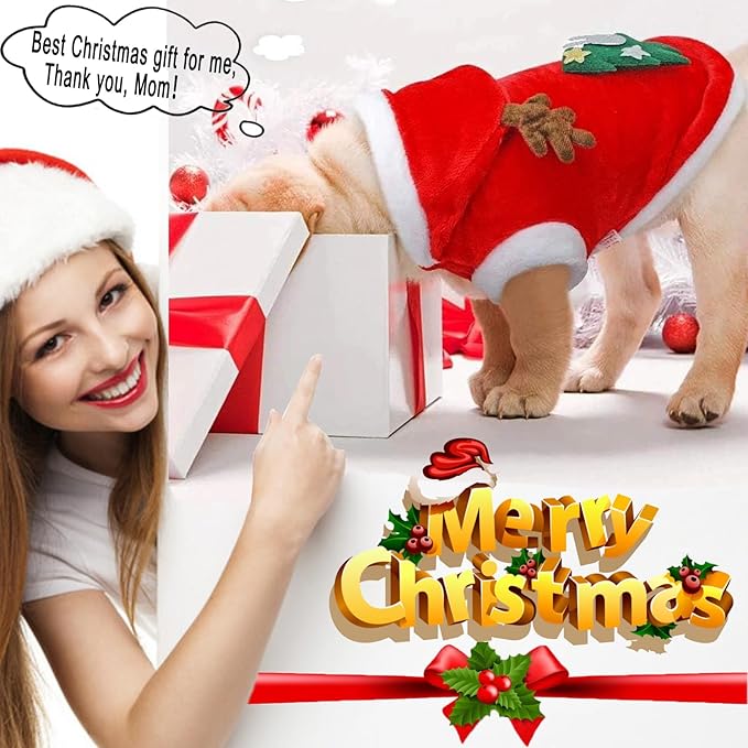 Dog Christmas Costumes, Pet Cold Weather Sweater Coat, Puppy Santa Claus Reindeer Outfit Winter Hoodie Warm Vest Clothes, Jumpsuit Apparel for Small Medium Dogs Cats Party Cosplay (Large)