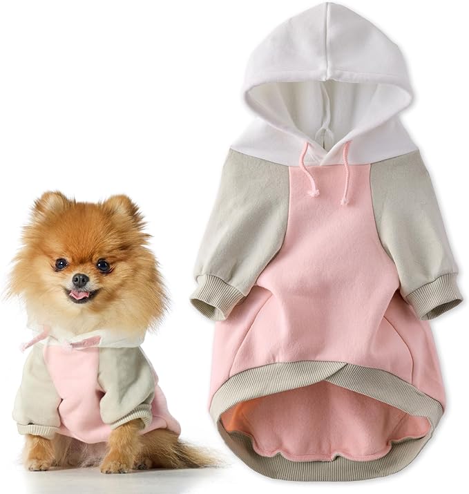 Rocky II - The Extra Comfy Hoodie, Organic Cotton and Recycled Poly Dog Hoodie Pet Coat Sweater for Small, Medium, Large Dogs, Pink Color Block, Small