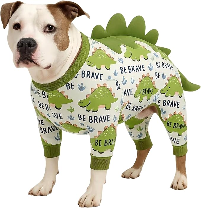 LovinPet Large Dog Pajamas, Four-Leg Stretch Onesie Bodysuit, Lightweight UV-Shielding Pajamas, Anti-Lick Calming Recovery Suit for Surgery, Pull-On for Medium and Large Breeds,White Green,XXL