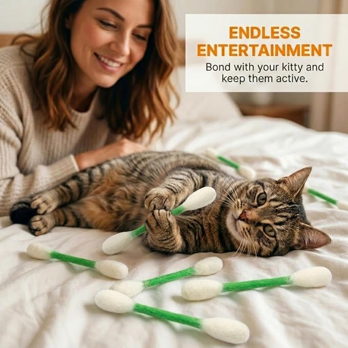 Glaciart One Swabs Cat Toys with Catnip - 12 Pk | Durable for Chew, Cute Cat Toys Interactive Kitty for Boredom, Exercise, & Play | Filled w/Organic Catnip for Anxiety & as Digestive Aid | Gift Idea