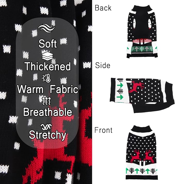 TONY HOBY Dog Christmas Sweater Puppy Cold Weather Pullover Classic Knitwear, Doggy Winter Coat Small Doggie Sweater, Thick Warm Winter Pet Clothes, Knitted Warm Dog Sweatshirt (L, Black)