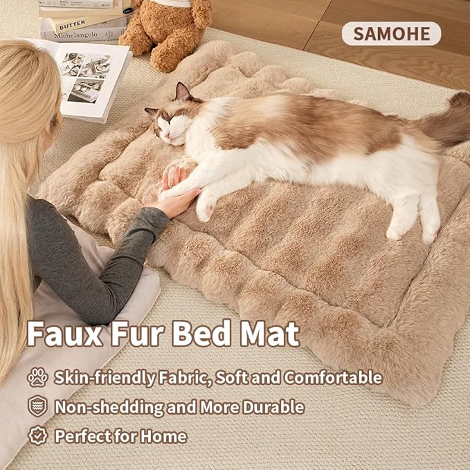 SOMAHE Self-Warming Cat Bed, Plush Faux Fur Pet Bed Mat with Anti-Slip Bottom, Ultra Soft Heated Pad for Cats & Kittens, Cozy Fluffy Bed for Window & Sills Couches, Machine Washable, 23x15 Inch Coffee