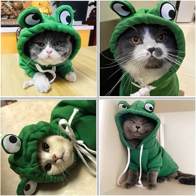 Dog Hoodie Basic Sweater Coat Cute - Frog Shape Warm Jacket Pet Cold Weather Clothes Outfit Outerwear for Cats Puppy Small Medium Dogs