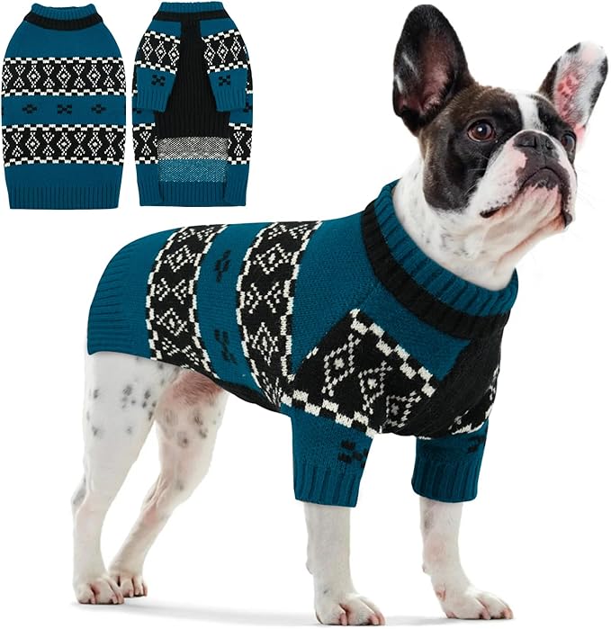 IECOii Dog Sweater for Medium Dogs Boy,Thermal Knitted Dog Winter Sweaters Easy On Pullover Design,Thick Pet Knitwear with Sleeve for Cold Weather,Warm Dogs Sweater for Indoor & Outdoor, Turquoise, L