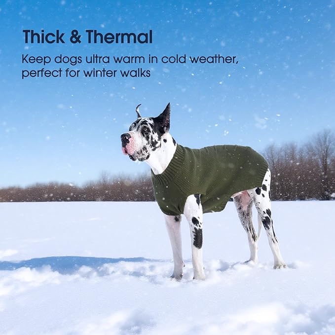 IECOii XXL Dog Sweater - Warm Pullover Vest for Large Dogs, Golden Retriever, Pitbull - Army Green, 2XL