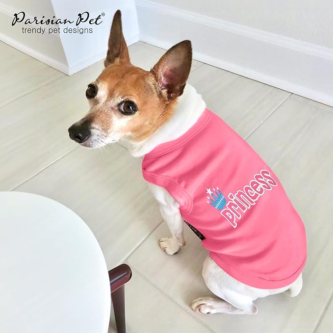 Parisian Pet Dog T-Shirt - Embroidered ' Princess' Breathable Pink Tank Top - Sleeveless Pet Vest - Princess Dog Tee Shirts for Small Dogs - XXS