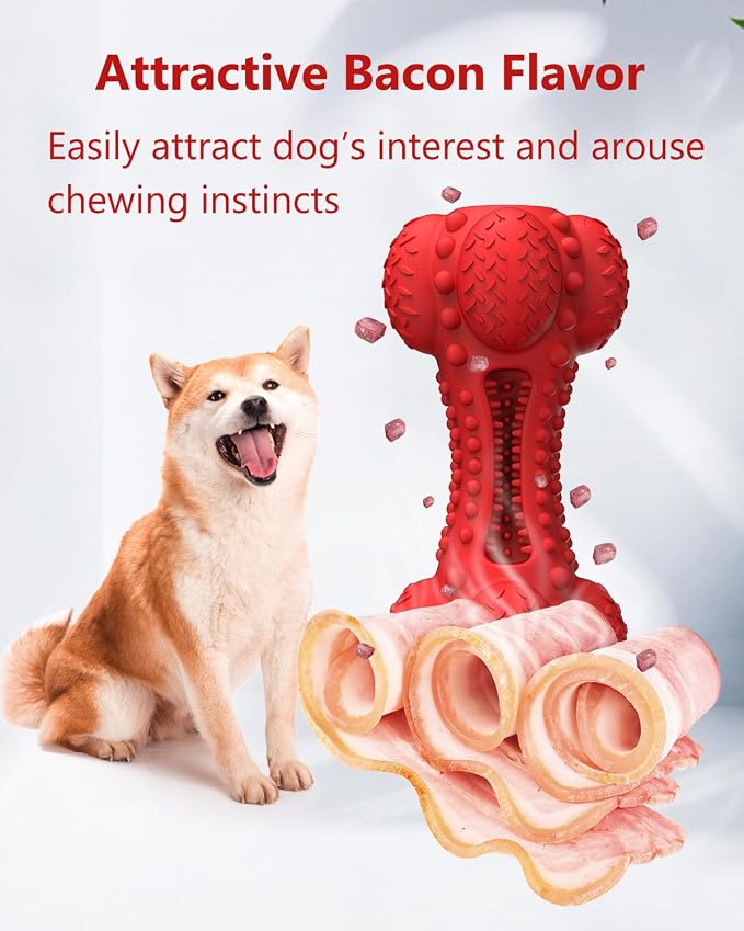 SCHITEC Squeaky Dog Chew Toy for Aggressive Chewers Large Breed, Tough Interactive Teething Rubber Bone for Big Medium Dogs
