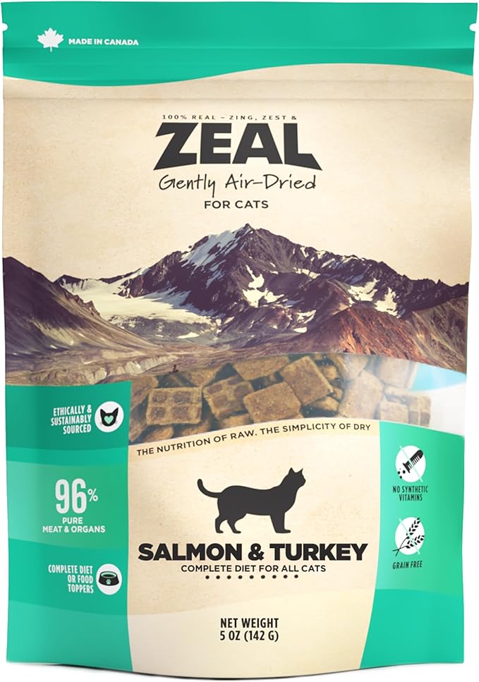 ZEAL Canada Air-Dried Salmon & Turkey Recipe for Cats - Superfood Omega-3 Rich, Dual-Protein, Grain Free, No Fillers, Complete Nutrition (Salmon & Turkey, 5 oz)