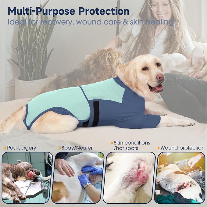 LeLePet Recovery Suit for Dogs After Surgery, Female Spay and Male Neuter Suits, Dog Onesie for Surgery Prevent Licking Breathable Soft Recovery Suit with Long Sleeve Front Legs Dog Cone Alternative