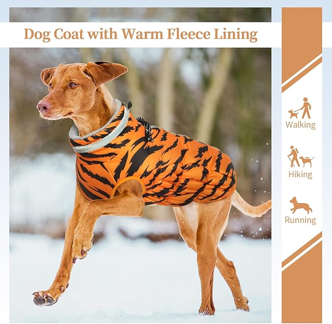 Winter Dog Coat,Large Dog Jacket,Waterproof Pet Jacket with Back Zipper,Pet Coat with Harness Built in,Warm Dogs Coat with Fleece Lined,Snow Jacket Clothes French Bulldog Shiba Inu,L