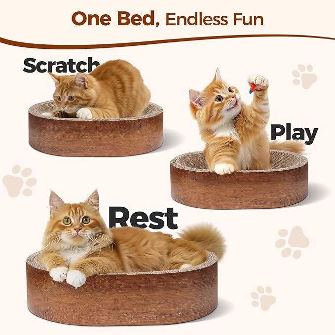 ComSaf Cat Scratcher Bed, Durable Cat Scratching Board, Oval Cat Scratch Pad, Corrugated Cardboard Cat Scratcher Bed for Indoor Cats to Lounge, Protecting Furniture, Bowl Shape