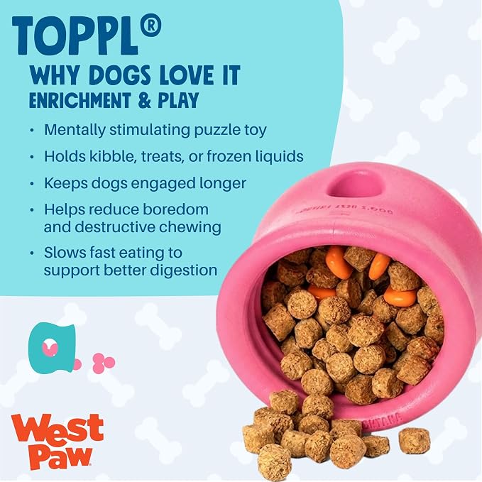 WEST PAW Zogoflex Toppl Interactive Treat Dispensing Puzzle Dog Toy for Mental Stimulation & Enrichment-Holds Kibble & Treats-Lickable, Freezable & Dishwasher Safe-Made in USA-XL-Geranium