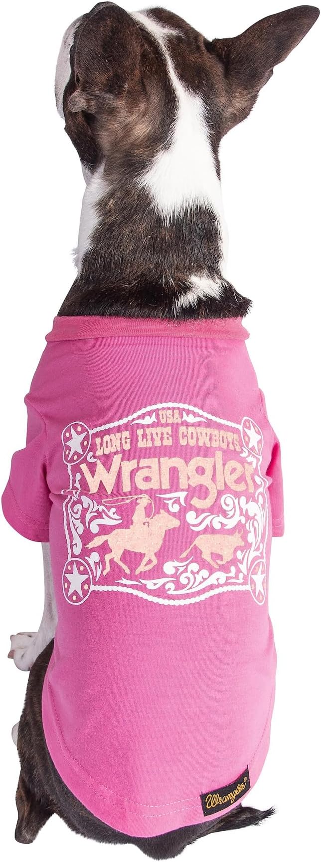 Wrangler Dog Shirt – Western Cowboy Rope Logo Pet Tee for Small to XL Dogs – Pull-on Machine Washable Dog T-Shirt (Pink, XL)