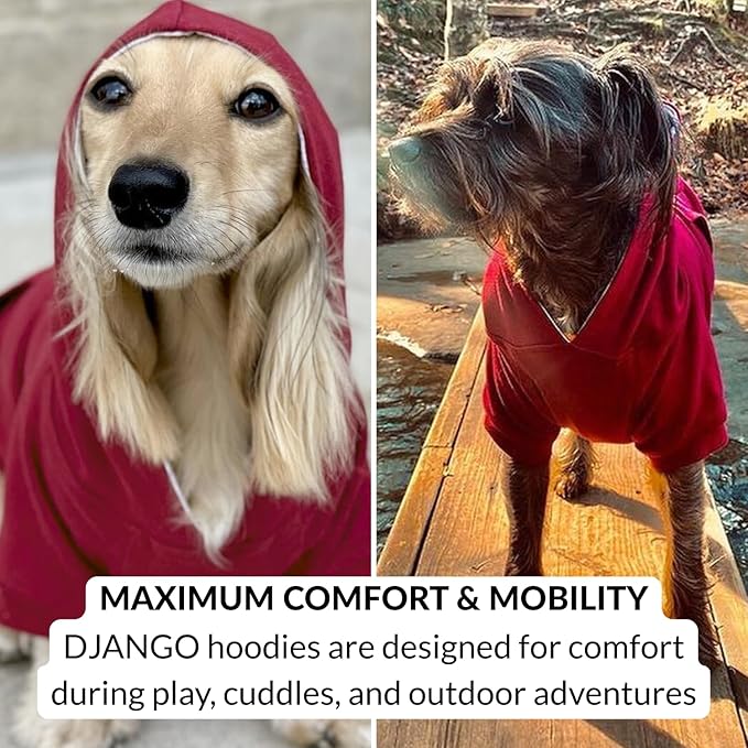 DJANGO Dog Hoodie – Warm Winter Dog Sweater & Fully Lined, Cozy Sweatshirt for Small & Medium Dogs, Dachshunds – Soft, Stretchy, Puppy Hoodie with Leash Portal, Elastic Waistband – Burgundy Red, Small