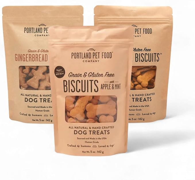 Portland Pet Food Company Healthy Dog Treats Vegan Variety Pack - Grain-Free, Human-Grade, Apple, Gingerbread, Pumpkin Treats - Natural Dog Training Treats & Biscuits Made in the USA Only - 3-Pack