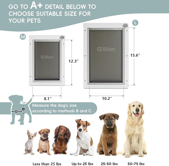 Pet Door for Wall, 3-Flap Insulated Dog Door, Durable Plastic Frame with Telescoping Tunnel, Heavy-Duty Wall Mount Dog Door for Dogs & Cats Up to 100 Lb (Large Size)