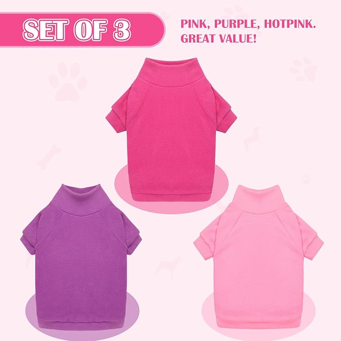3 Pack Dog Sweaters for Small Dogs, Fleece Dog Sweater Pet Clothes Turtleneck Soft Warm Sweatshirt Puppy Sweater Boy Girl Pet(Pink+Hotpink+Purple,S)