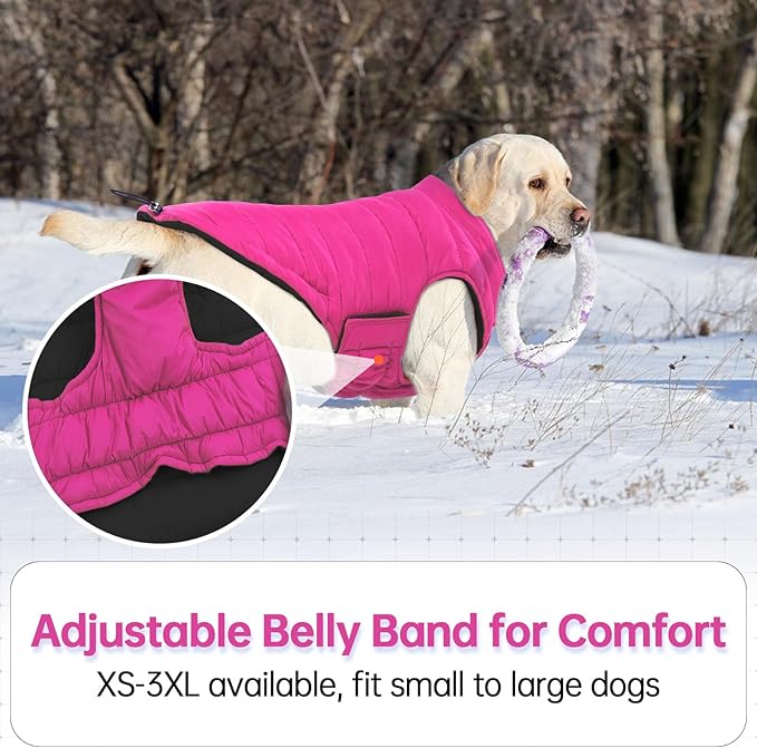Lelepet Reversible Dog Coat Waterproof Dog Jacket Windproof Puffer Vest for Winter Warm Lightweight Coats for Small Dogs Adjustbale Hook & Loop Pet Apparel with Leash Hole, Shih Tzu, Rose Red, S