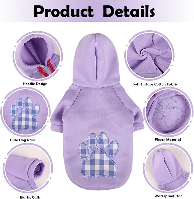SAWMONG Dog Hoodie,Flannel Pet Hooded Sweater with Hat Puppy Pullover Sweater Shirt,Dog (Purple,S)