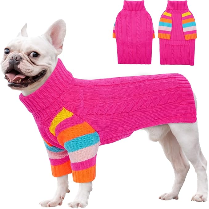 Dog Sweater Thick, Sweaters for Large Size Dogs Comfy, Stretchy Pullover Dog Sweater for Large Doggie, Christmas Dogs Sweaters Unisex, Warm Pet Knitwear Boston Terrier, Frenchie (Rosered L)