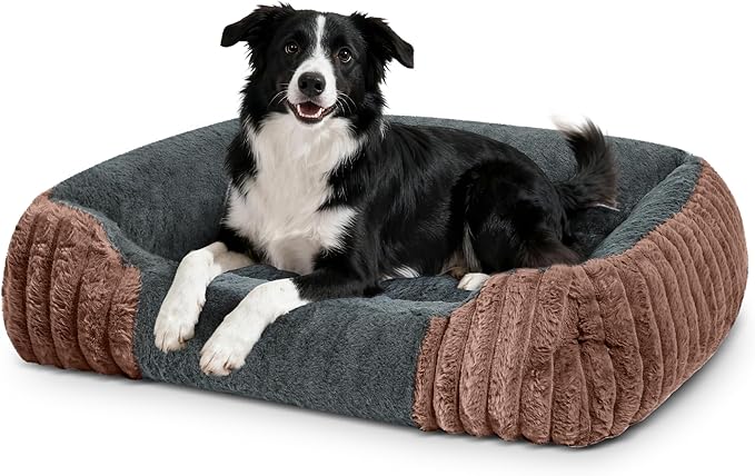 Dog Beds for Large Sized Dogs 35x28 Inch, Comfort-Sided Orthopedic Dog Bed Couch with Breathable Shredded Memory Foam, Faux Rabbit Fur Pet Bed, Non-Detachable, Non-Slip, Machine Washable