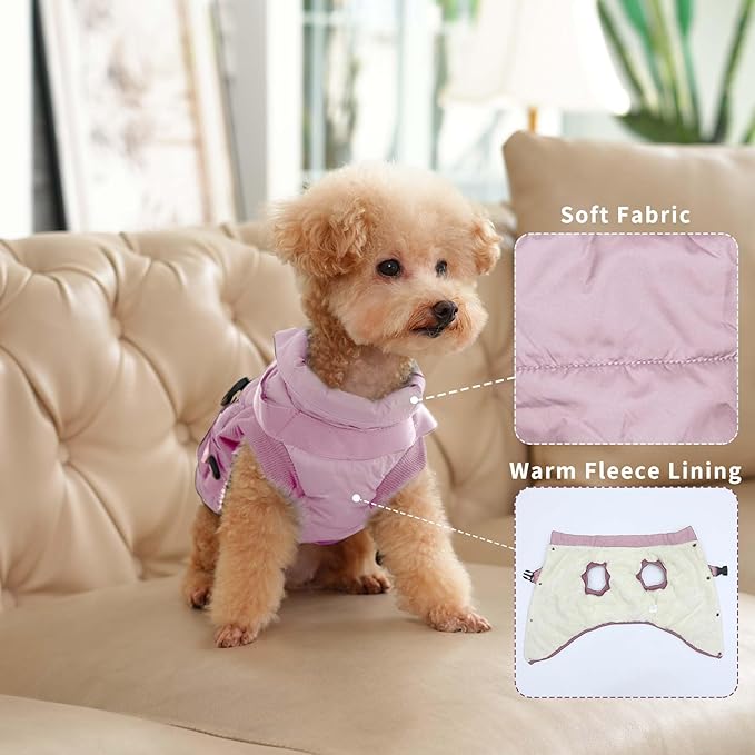 Dog Jacket with Harness,Fleece Lined Warm Puppy Coat for Winter,Soft Windproof Large Dog Vest,Light Pink XXL
