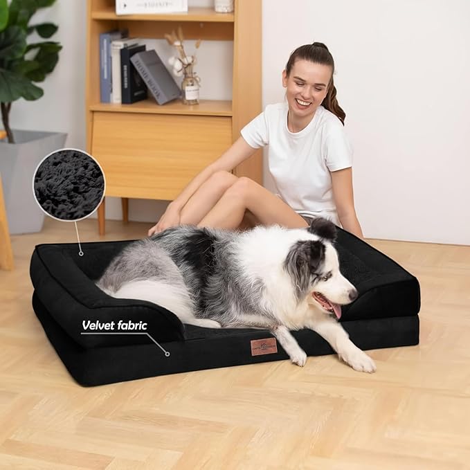 Comfort Expression Orthopedic Dog Bed for Small Dogs 24x16 Inch, Waterproof Supportive Egg Crate Foam Small Pet Bed with Removable Bolsters, Dog Couch with Washable Cover & Non-Slip Bottom, Black