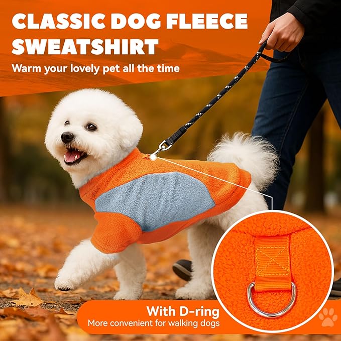 Small Fleece Dog Sweater with Leash Ring Soft Warm Fall Winter Dog Clothes Cute Cat Apparel Puppy Sweaters Classic Pullover Doggy Sweatshirts Chihuahua Costumes Cat Outfits(Orange,M)