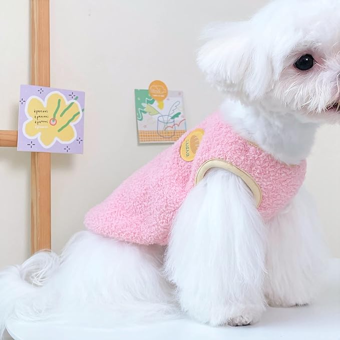 Fleece Lined Dog Vest for Winter Warm Soft Sweater for Small Medium Dog Cat Cute Puppy Kitten Clothes A Pink Small