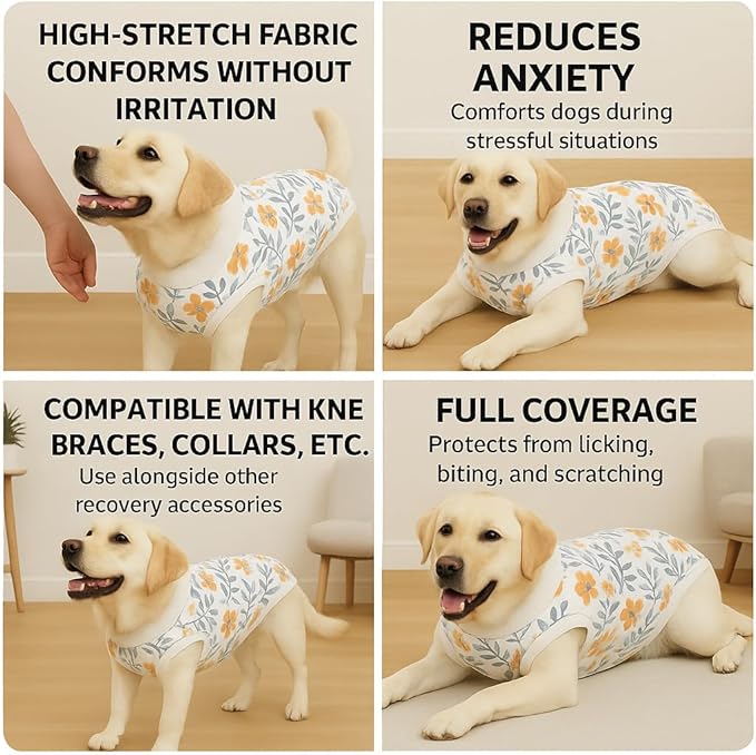 PetWarm Post Surgery Dog Onesie Female, Onesies for Dogs, Bodysuit for Abdominal Affected Areas Sensitive Skin Areas, Dog Cone Alternative After Surgery, Flower Pattern, Orange, 2XL
