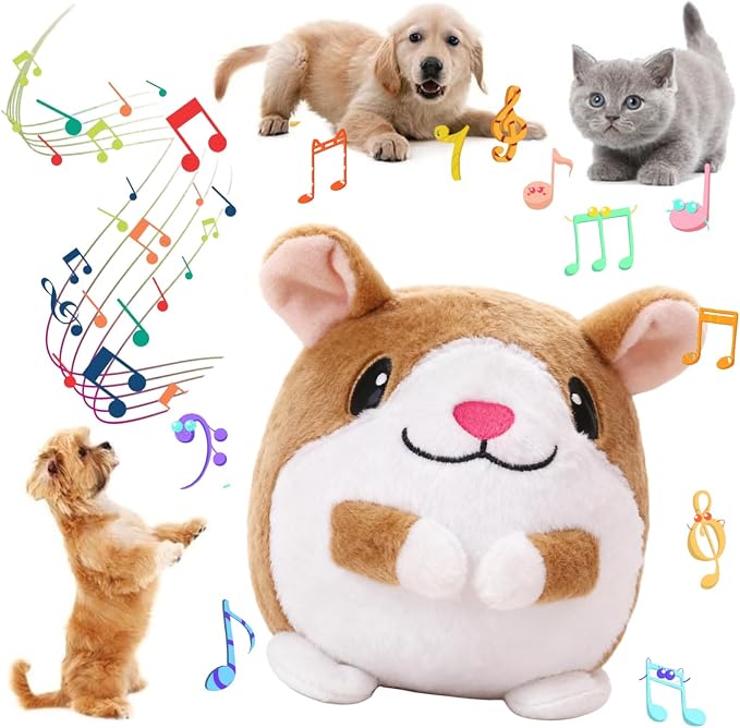 Interactive Dog Toys,Active Moving Pet Plush Toy with Recording and Music Modes, Jumping Squeaky Song shaking Interactive Dog Ball,Rechargeable Dog Toys to Keep Them Busy,Animal Plush Pet Toy(Hamster)
