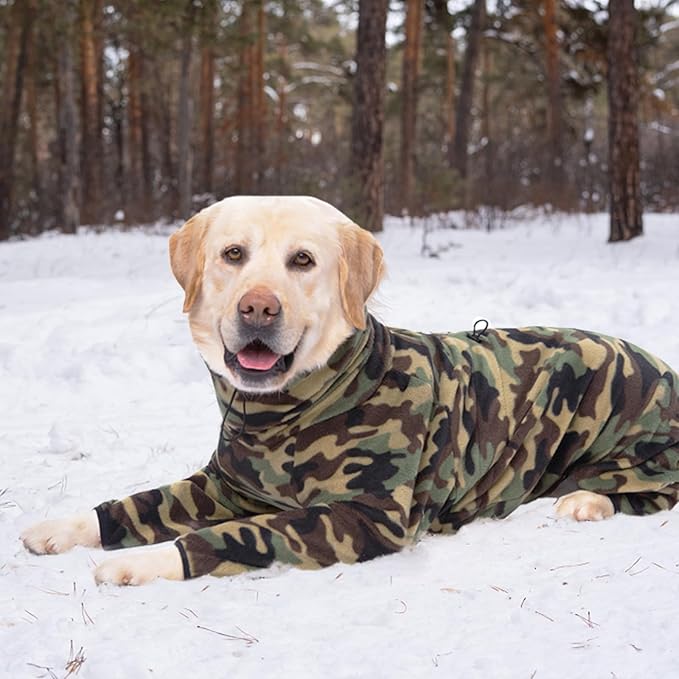 Dog Winter Coat for Large Medium Small Dogs, Warm Fleece High Collar Full Body Dog Jumpsuit Comfortable Onesie Apparel (Camouflag, 7X-Large)