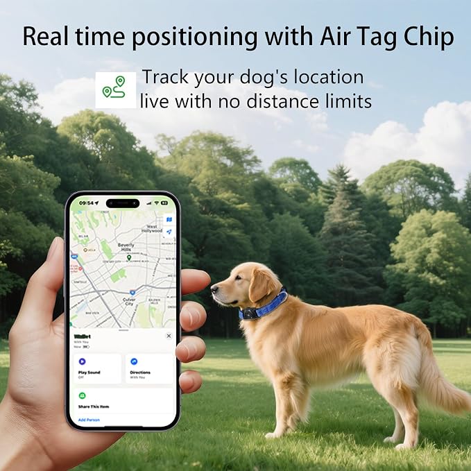 1Pc Air Tags Dog Collar Tracker, Waterproof Pet Collar Location Tracker with Air-Tag Chip for Apple Find My (iOS only) (Blue, S)